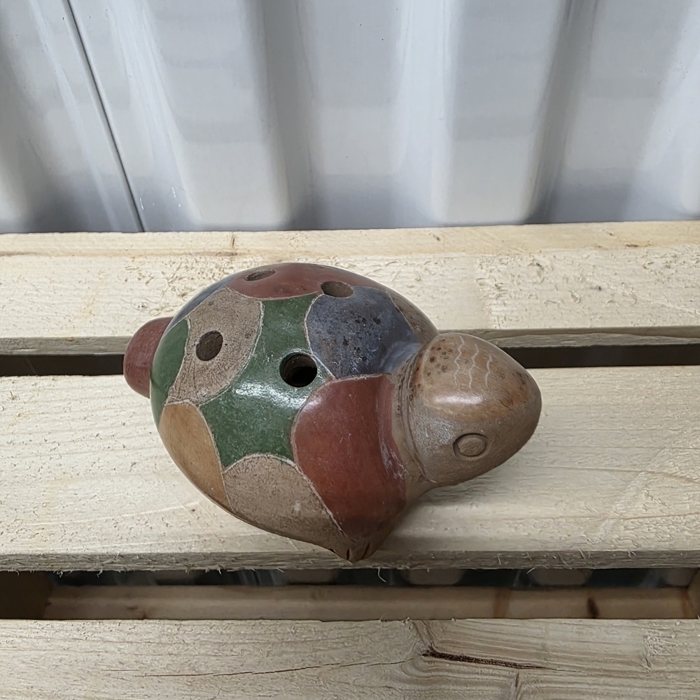 Colorful Ceramic Flute Turtle Figurine